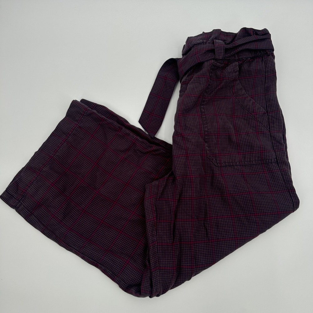 Marine Layer Women's Wide Leg Plaid Pants in Dark Purple and Burgundy